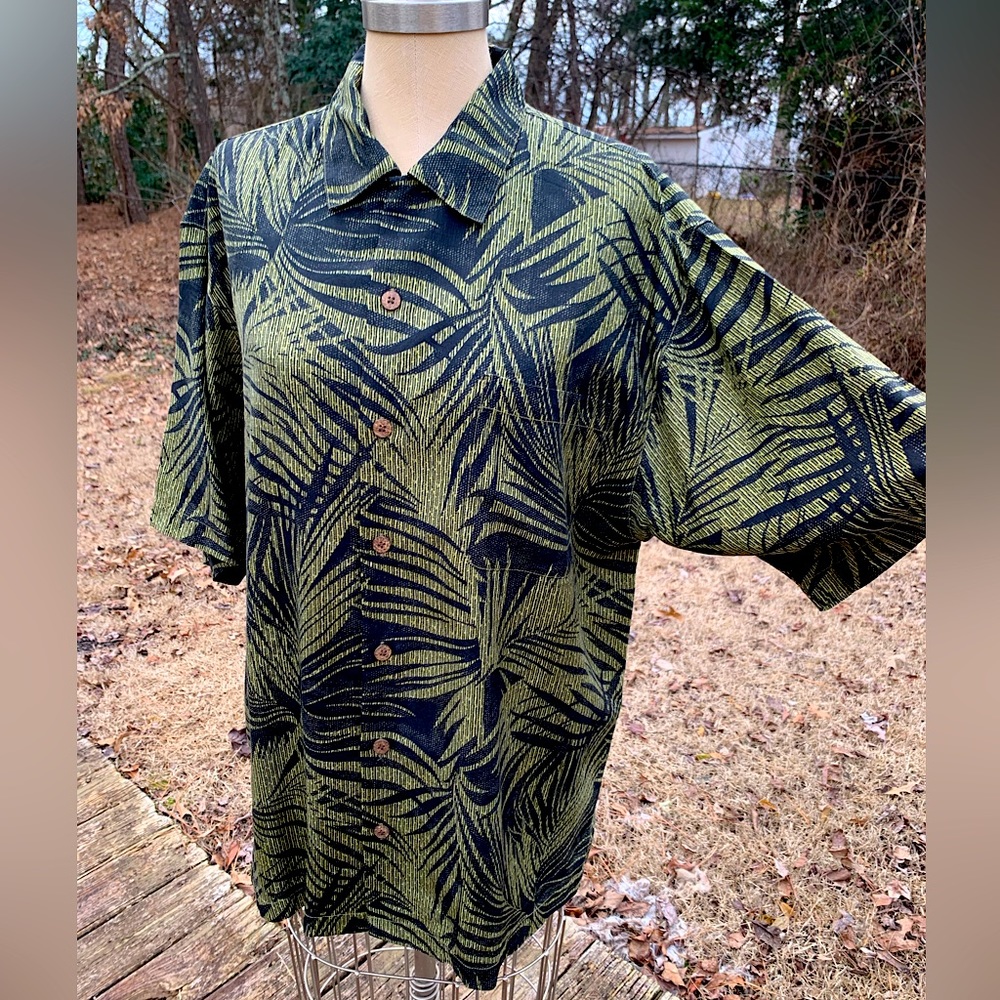 Silk Palm Leaf Hawaiian Button-Up Shirt